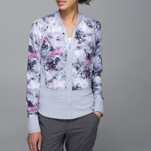 Lululemon If You're Lucky Jacket zip up gray purple Floral bomber Fairycore Sz 8